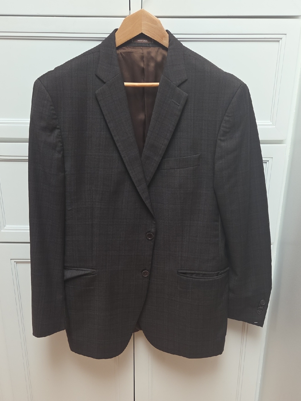 Peter Millar Men's Charcoal and Brown Plaid Two-Button Wool Sports Coat (46R)